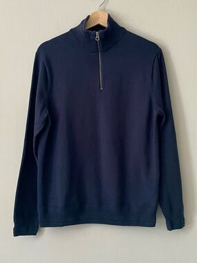 J. Crew Men's Organic Cotton Navy Quarter Zip Sweater
